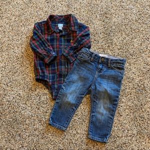Baby GAP Button Onesie and Jeans 12-18M